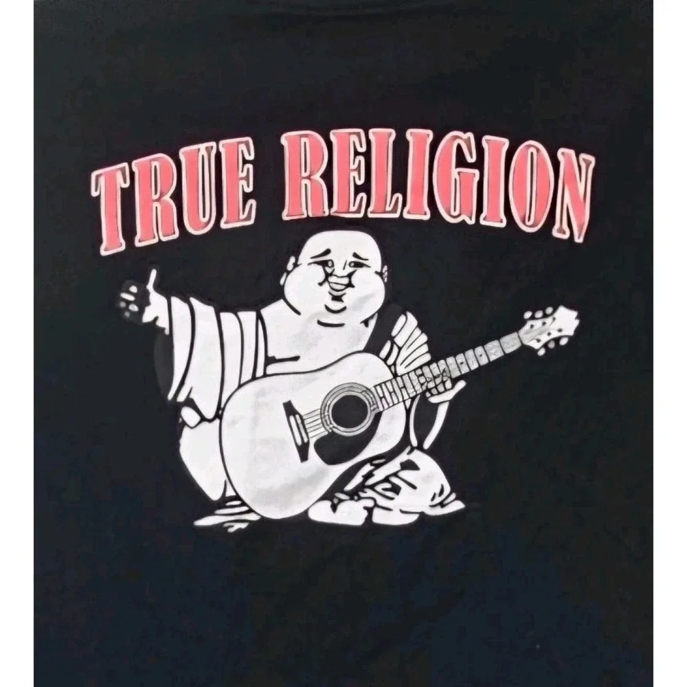 True Religion Black Graphic Buddha Horseshoe Large Short Sleeve T-Shirt